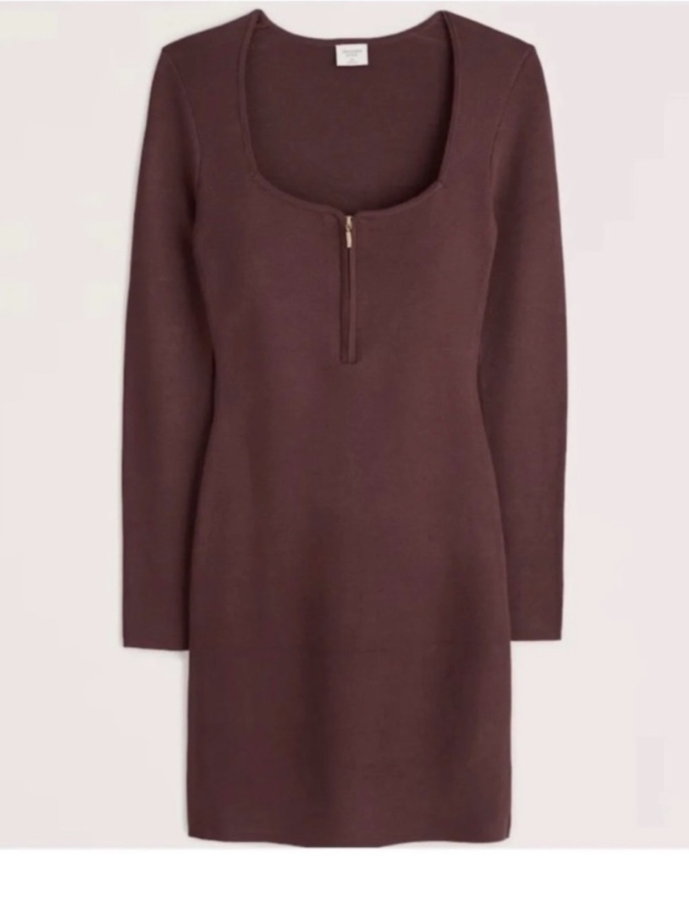 Abercrombie & Fitch Rust Brown Zip-Front Long Sleeve Bodycon Dress